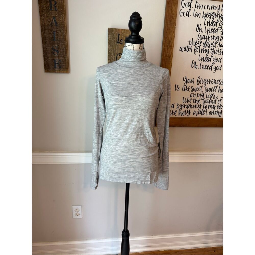 Athleta Womens Wool Blend Athletic Thumbholes Turtleneck Top Heather Gray Medium
